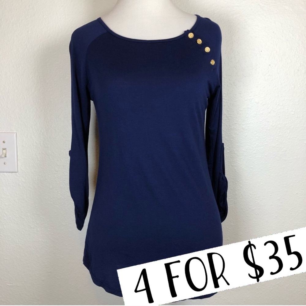Cremieux navy 3/4 length sleeves top XS